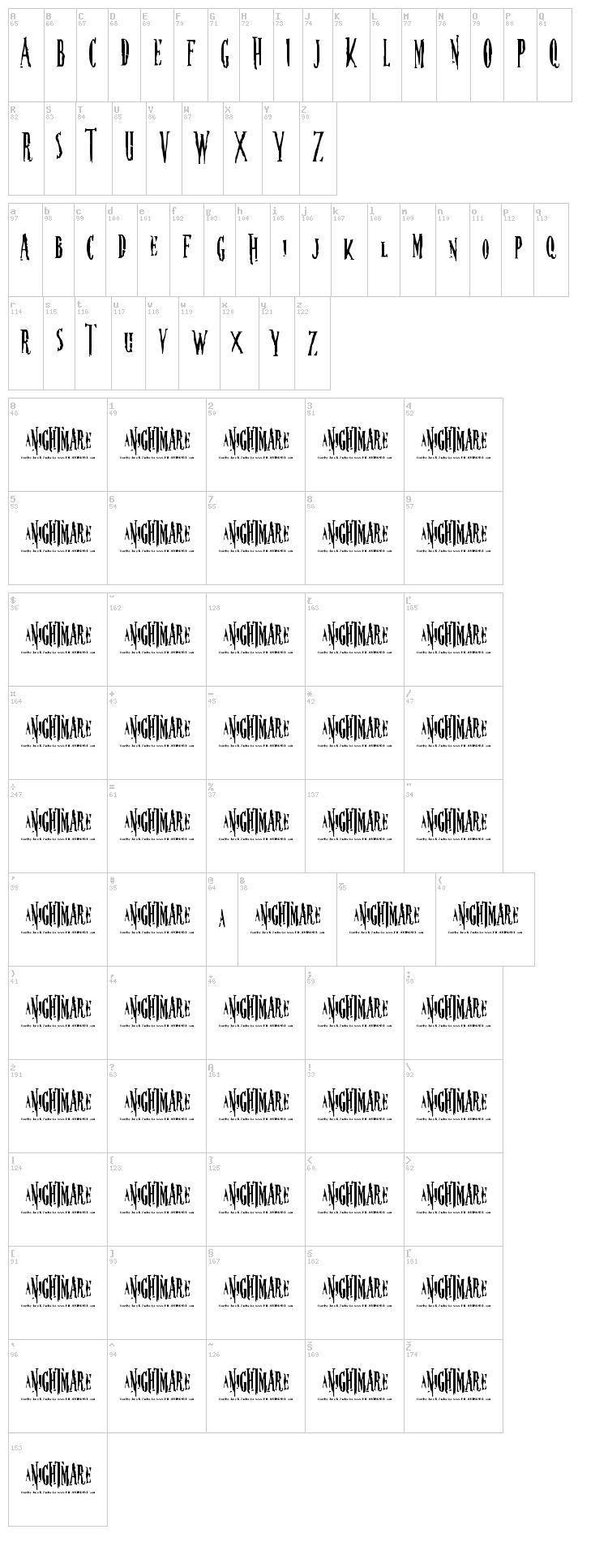 Nightmare 5 font map